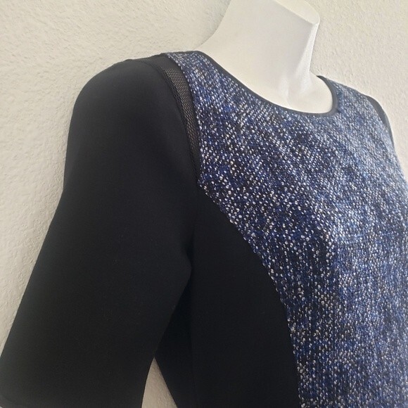 Elie Tahari Sheath Dress Blue and Black 4 Mixed Media Tweed Classic Business - Picture 4 of 9